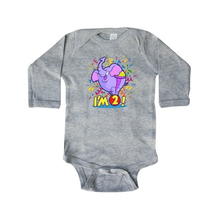 

Inktastic I m Two Elephant Gift Baby Boy or Baby Girl Long Sleeve Bodysuit