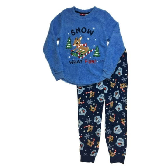 Rudolph The Red Nosed Reindeer Womens Fleece Pajamas Snow What Fun Sleep Set XS