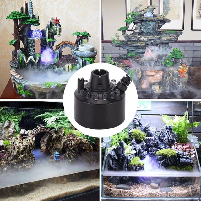 Atomizador Negro Para Acuario, 12 Luces LED, Generador De Niebla Ultrasónica, Atomizador, Fuente De Agua, Estanque, Suministros Para Peceras De Interior Y Exterior, Accesorio