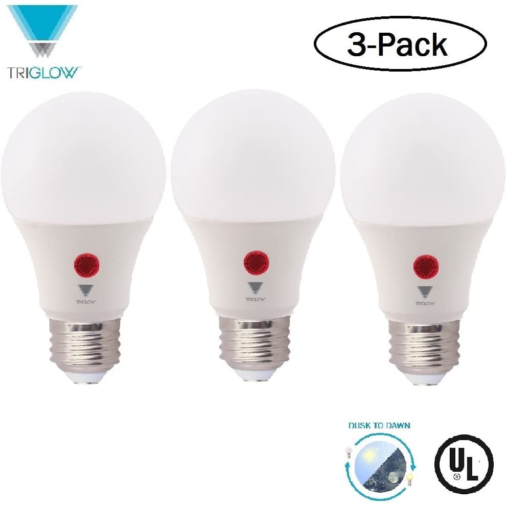 Dusk-to-Dawn LED Bulbs 800 Lumen Soft White 3000K 9W Non-Dimmable TriGlow T95201 LED Dusk-to-Dawn A19 Bulb 60W Equivalent 