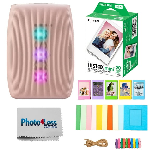 Fujifilm Instax Mini Link 3 Printer (Rose Pink) Bundle with Fujifilm Instax Mini film (20 sheets), Hanging Photo Frames, Table top Photo Frame For Mini Film