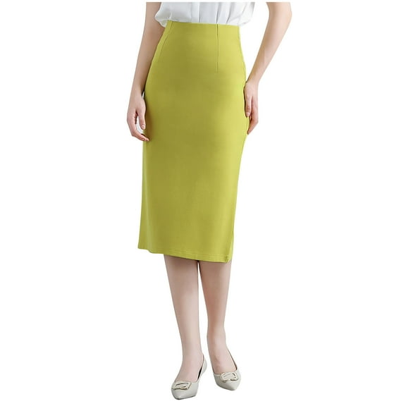 PUMISAS High Waisted Skirts For Women Comfortable Elastic Waist Solid Color Skirts Casual Elegant Wrap Hip Skirts Summer Mid-Length Skirts