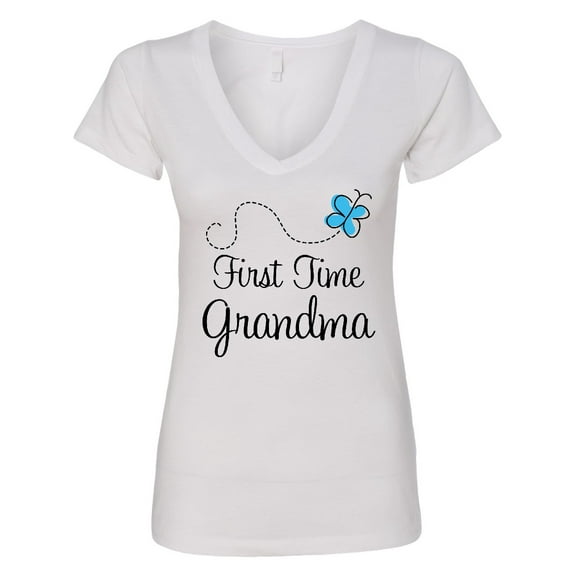 Inktastic First Time Grandma Butterfly Women's V-Neck T-Shirt