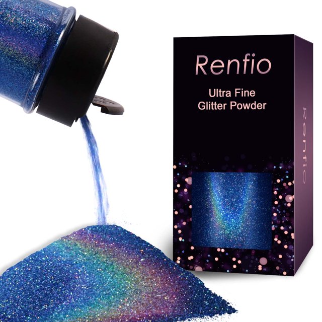Renfio Holográfico Ultra Fino Brillo en Polvo Resina Metálica Brillo 2.11 Oz (60g) Copos de PET Lentejuelas para Manualidades 1/128"" 0.008"" 0.2mm Copos de Chips Epoxi para Vasos Slime - Láser Azul O