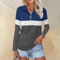 thumbnail image 3 of Yigetop Mock Neck Sweatshirt Women Women's 3/4 Sleeve Quarter Zip Shirts Collared V Neck Pullover Top Collared Casual Fall Tunic Color Block Blouses Long Sleeve Tops Blue2 2XL, 3 of 8