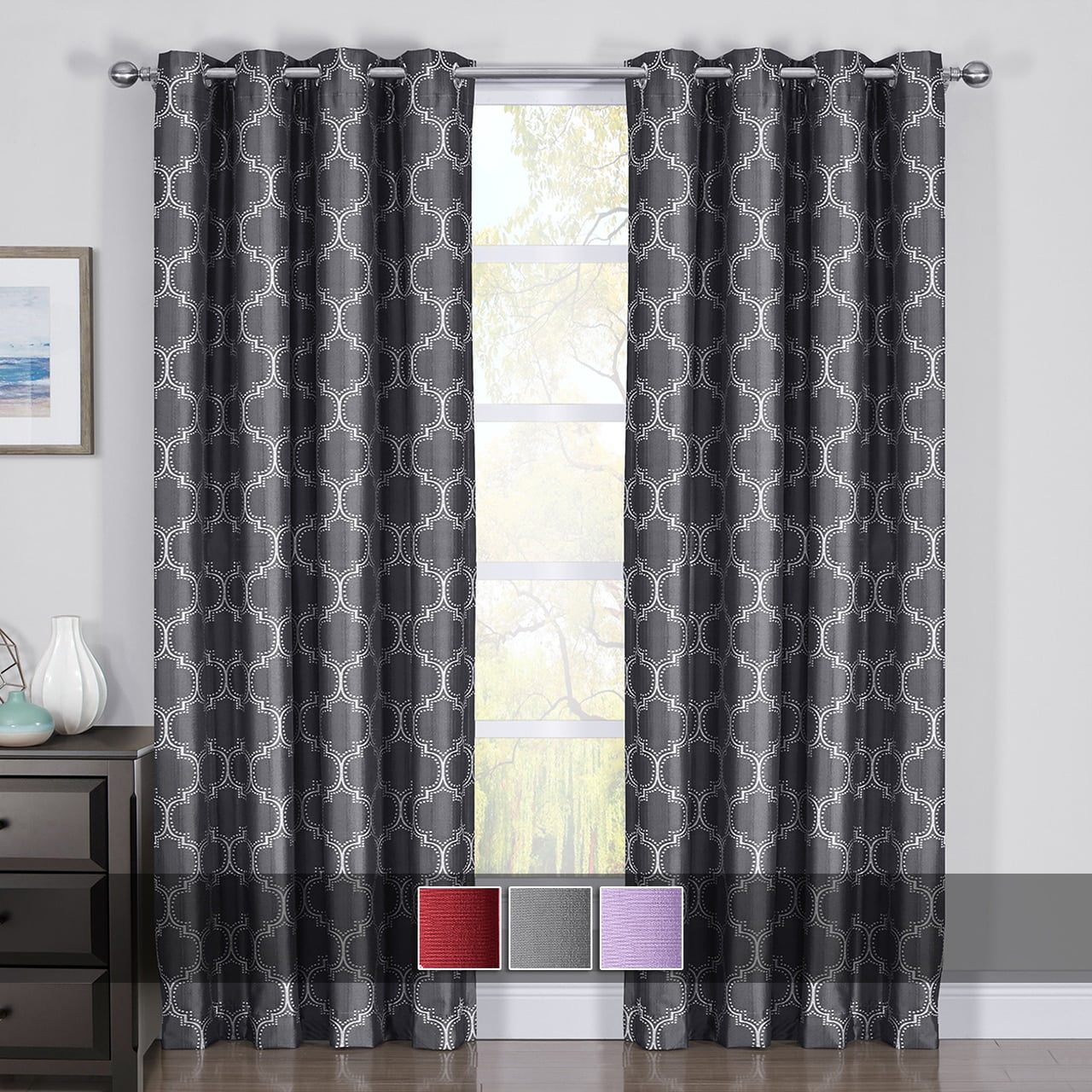 Royal Tradition 100% Blackout Curtain Panels Alana Jacquard Thermal Insulated (Set of 2 Panels) - 108x84 - Claret Red
