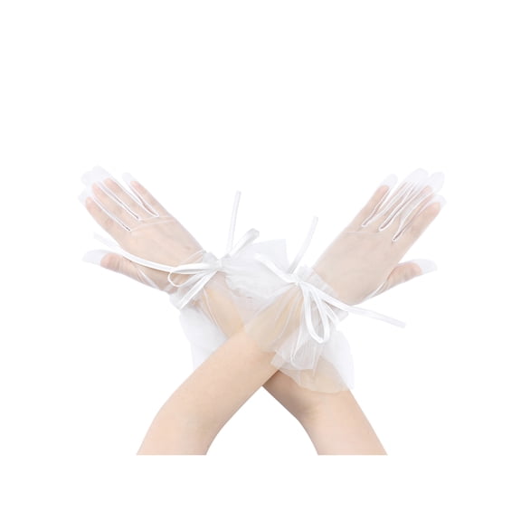 INSPIRE CHIC Women's Pearl Floral Lace Gloves Female Polka Point Finger Length Arm Sleeves for Grace Female Bridge Wedding Party Dating White1