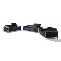 HomeRoots Three Piece Indoor Black Italian Leather Six Person Seating Set