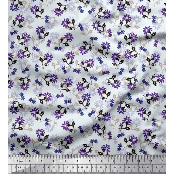 Soimoi Satin Silk Fabric Leaves & Floral Artistic Printed Craft Fabric by the Yard 42 Inch Wide