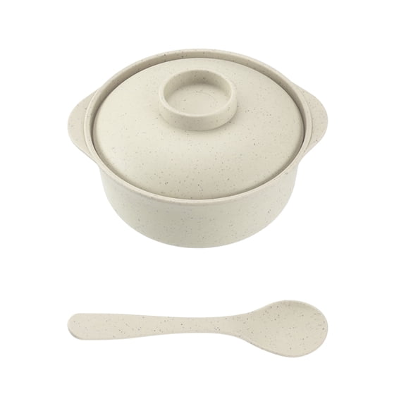 Fareti Microwave-Safe Straw Soup Bowl with Lid and Spoon, Plastic Rice Noodle Bowl Double Handles for Kitchen Dining Daily