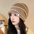 thumbnail image 4 of Crochet Beanies for Women Baggy Beanie Womens Berets Striped Bonnet Hat Roll up Edge Fall Winter Hat Ski Cap Travel, 4 of 7