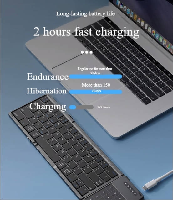 Foldable Wireless Keyboard and Mouse Combo – Bluetooth & 2.4G Dual Mode, USB-C Rechargeable, Portable Travel Set for Laptop, iPad, Tablet, Windows, Android & iOS – Quiet Slim Design, Black