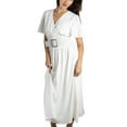 thumbnail image 3 of Jess by Meiko Women's Dress V Neck Flutter Sleeve Statement Buckle Waistband Midi Dress XL White, 3 of 7