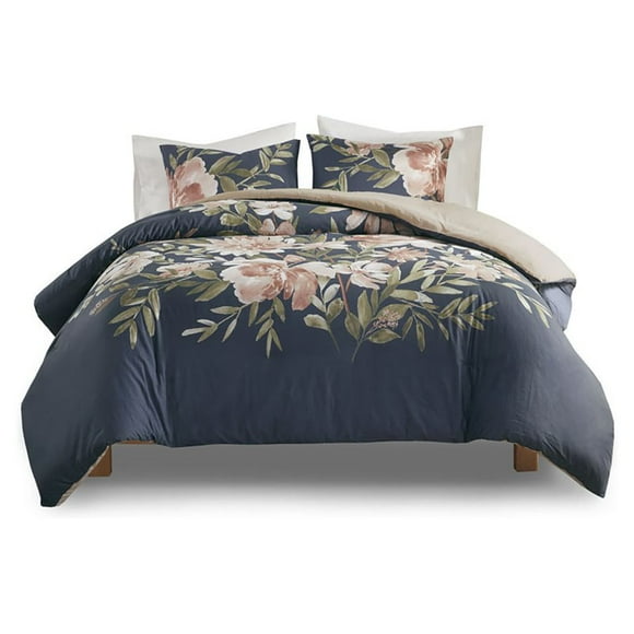 Madison Park Camillia Cotton Printed Full/Queen Duvet Cover Set in Navy