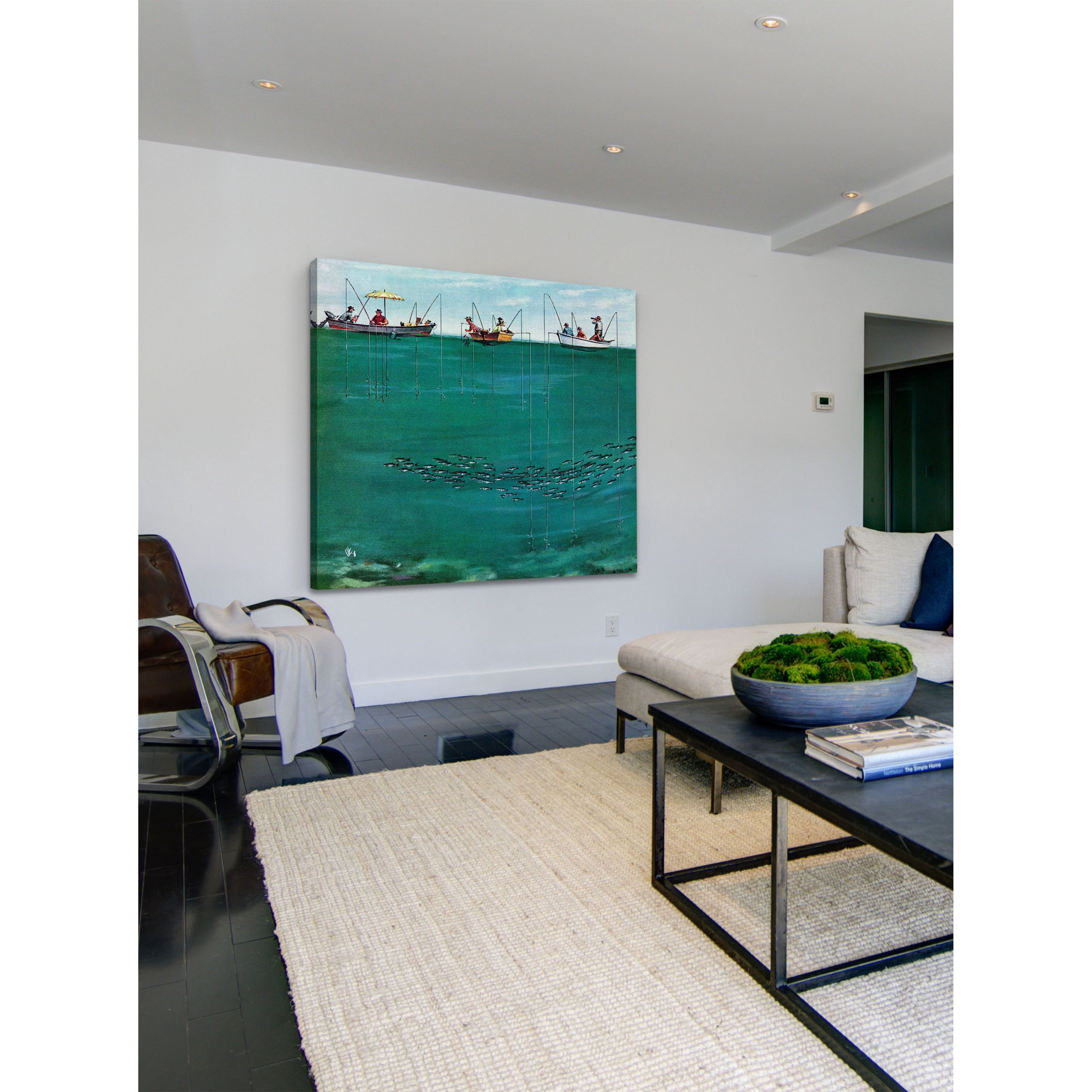 Marmont Hill School of Fish Among Lines by Thornton Utz Painting Print on Canvas