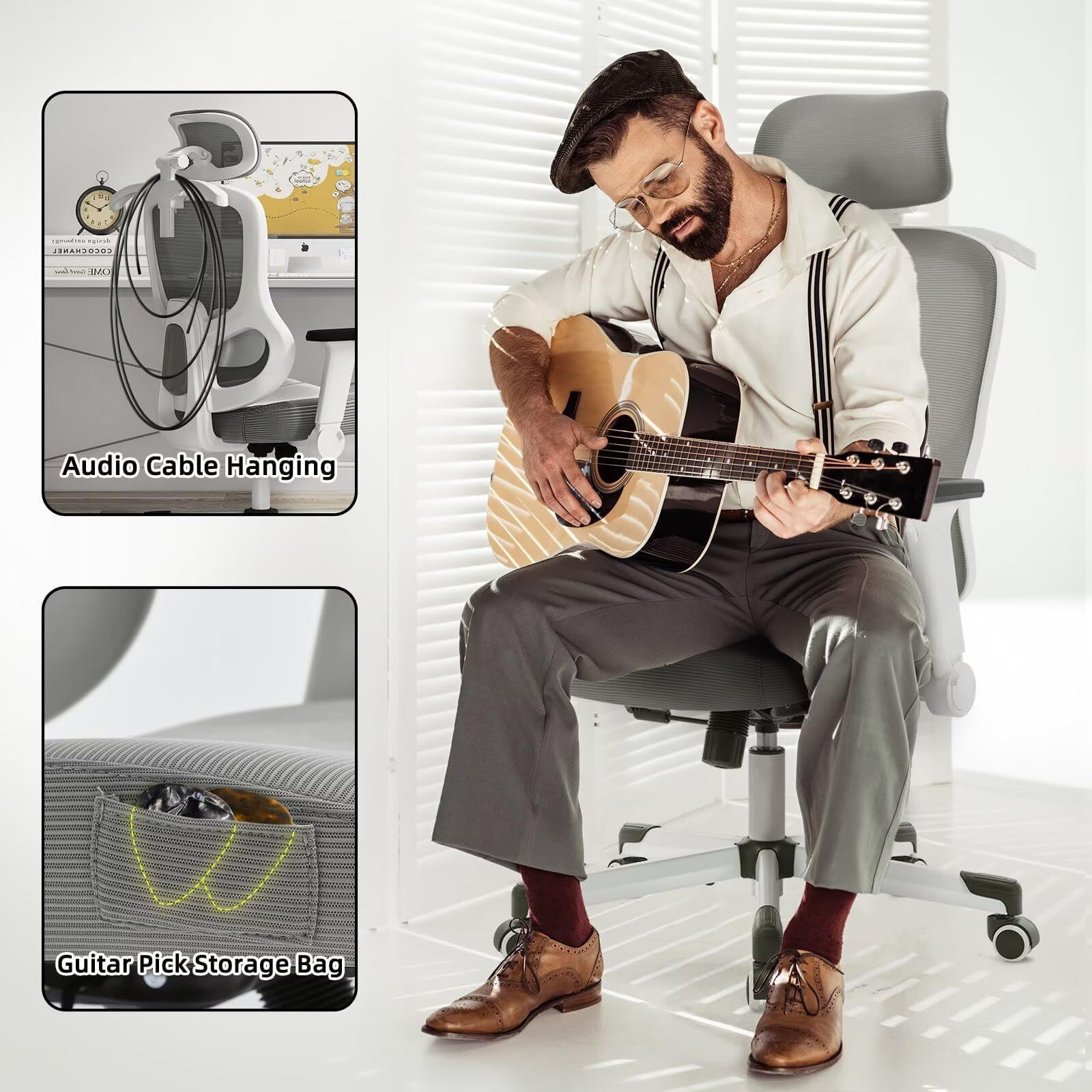 Ergonomic Office Chair Reclining Gaming Chair Adjustable Lumbar Support 4D Armrest 6D Headrest Breathable Mesh Swivel Computer Chairs Home Studio Chairs Desk Chair Coat Hanger Tilt Lock(Pro, Grey)