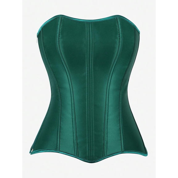 Green Overbust Corset Top Strapless Shapewear With Steel Boning Side Zipper