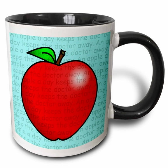 3drose, an Apple a Day Keeps the Doctor Away Print, 11oz Two-tone Black Mug