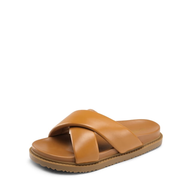 Sandalias Slide DREAM PAIRS para Mujer Marrón Talla 8 con Punta Abierta y Tirantes Cruzados