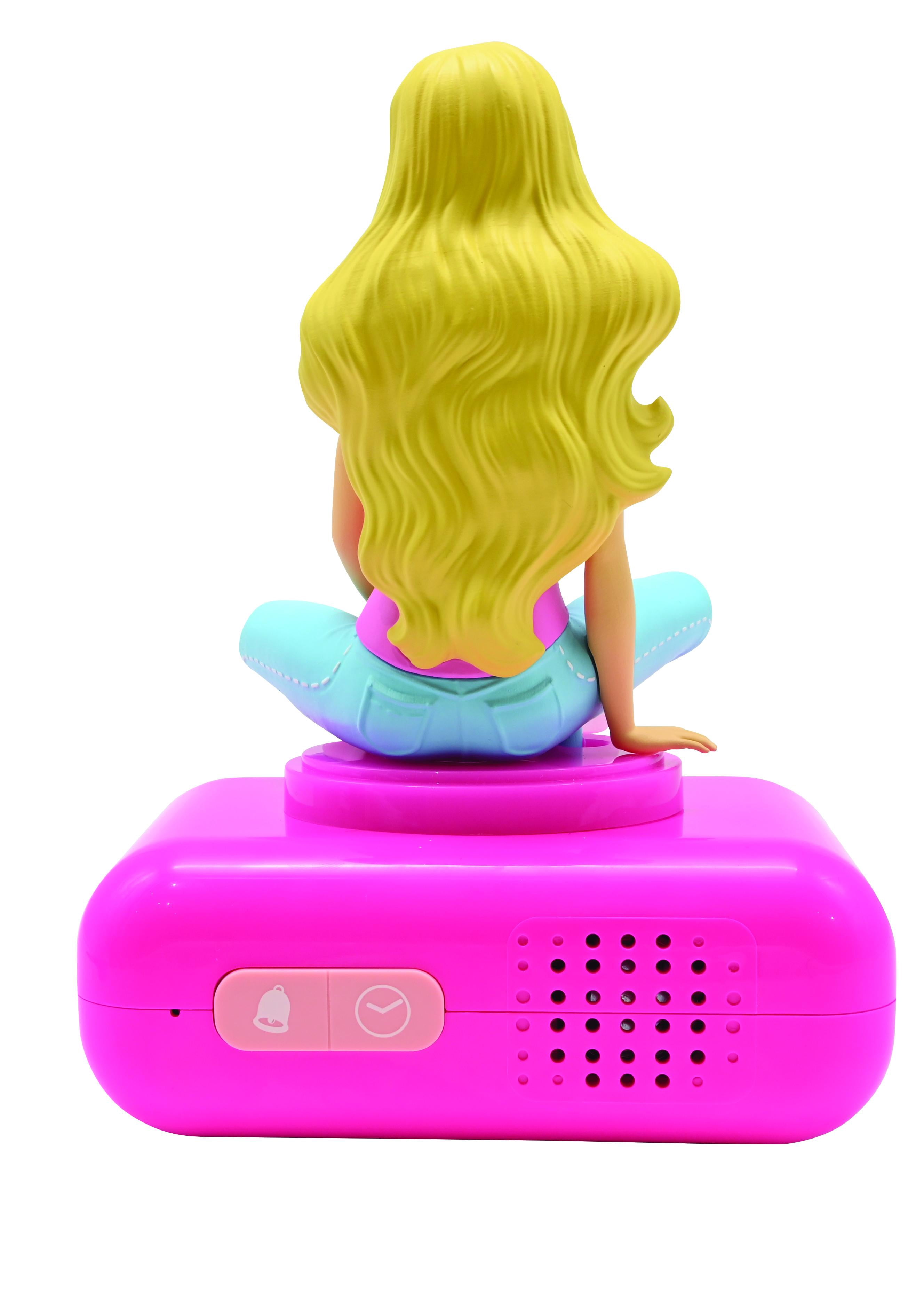 Lexibook, Mattel Barbie, Barbie Nightlight Alarm Clock, Sounds and Melodies, LCD Backlit Screen, Luminous, Snooze, Pink