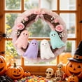 thumbnail image 6 of Halloween Ghost Wreath for Front Door, Cute Non-Scary Seasonal Home Decor, Handcrafted Cloth Wreath with Pastel Ghost Figurines for Indoor Outdoor Display, 6 of 9