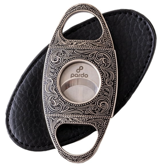 Pardo Cortapuros Acero Inoxidable Grabado - Plata - Corte Recto, Guillotina de Doble Hoja - Caja de obsequio y Funda de Piel