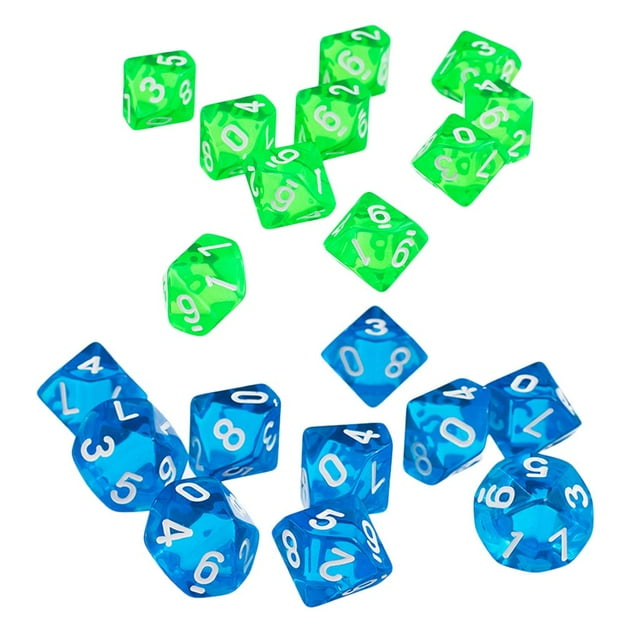 20 piezas de dados D10 Dados caras para accesorios D&D RPG 2 colores