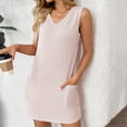 thumbnail image 4 of Summer Sun Dresses for Womens 2026 Plus Size Fashion Solid Color Pocket Fashion Large Size Sleeveless V-Neck Dress, 4 of 5