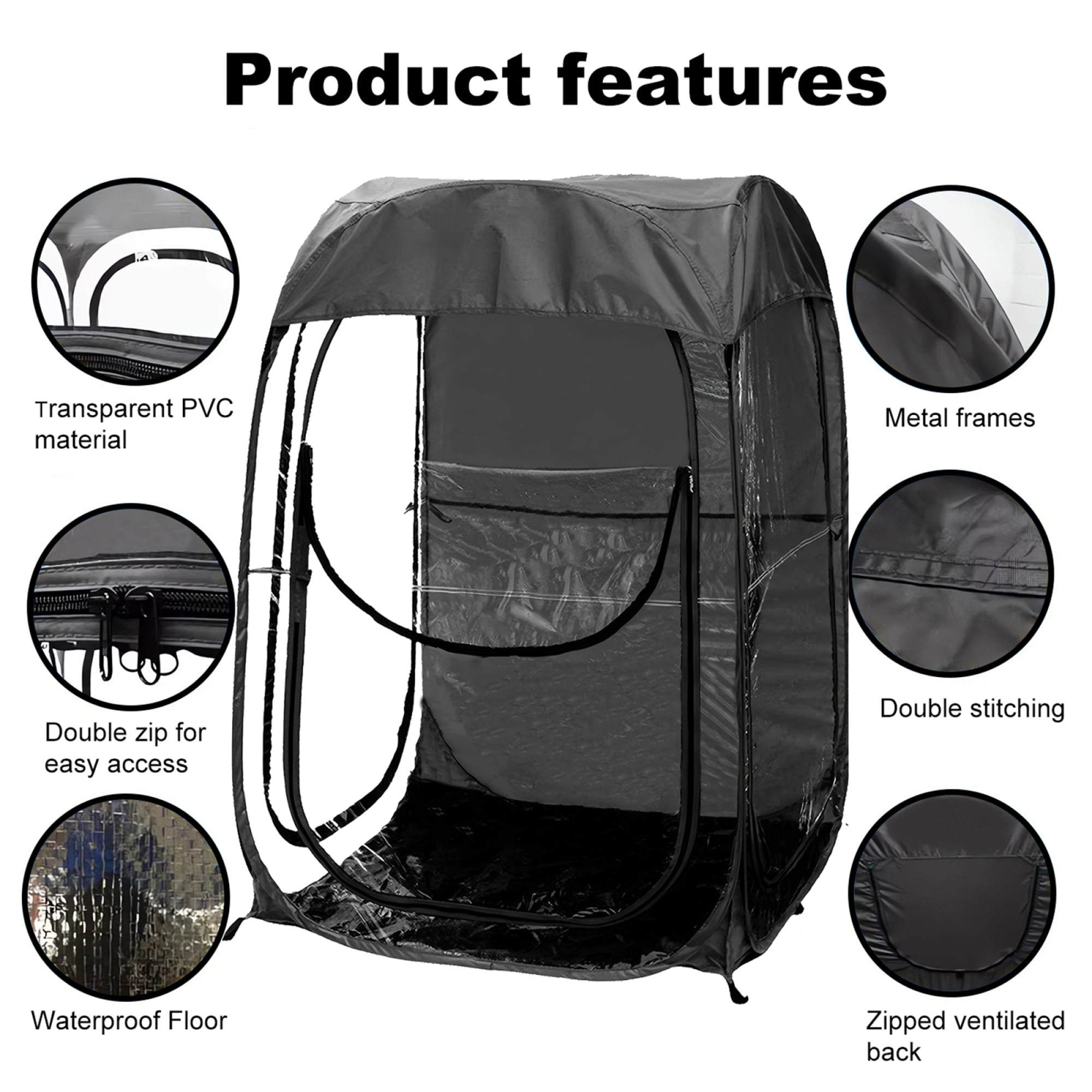 Pop up Sports Tent,Waterproof Outdoor Pod,Portable All-Weather Shelter for Outdoor Events,Camping,Fishing and Beach,Black02