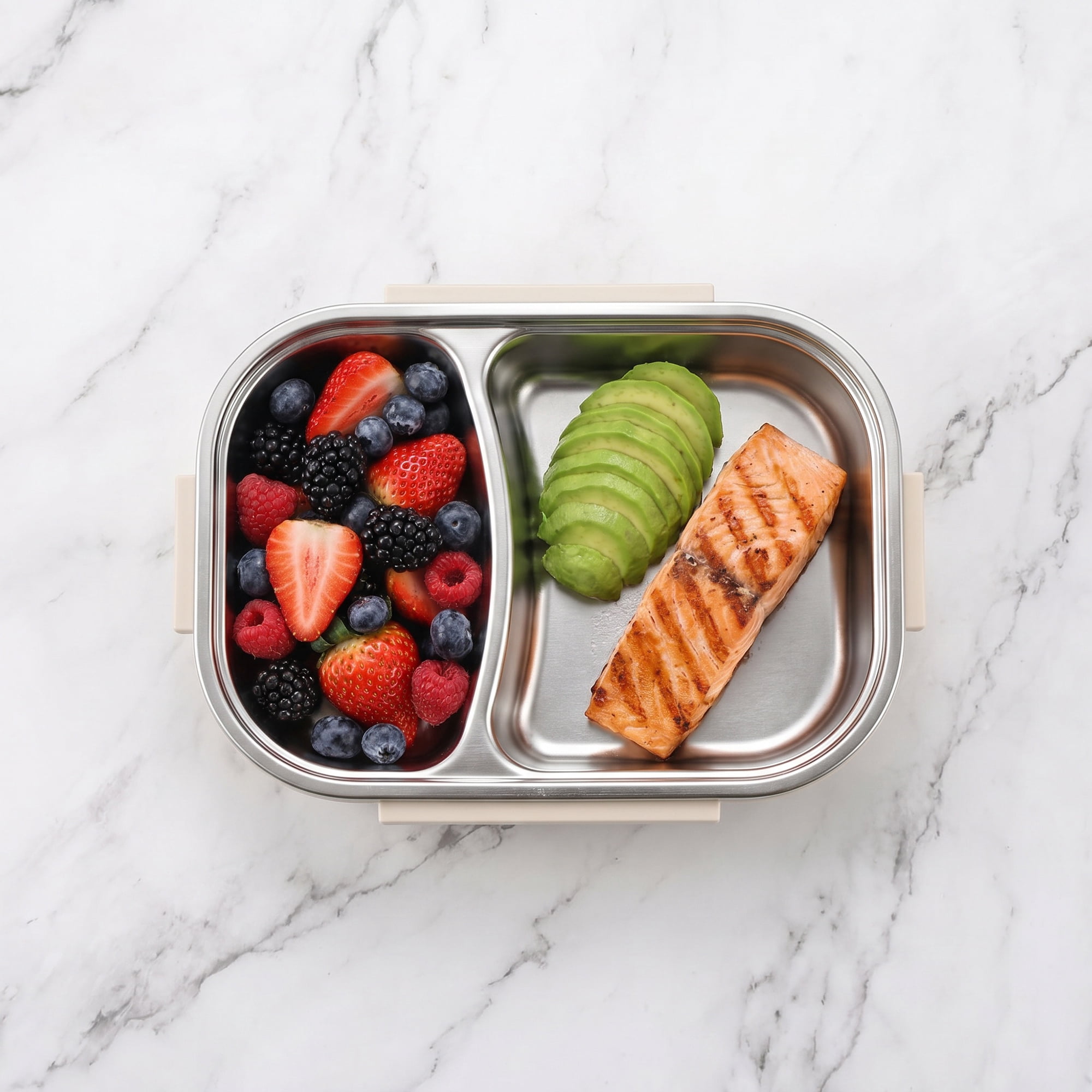 Unique Bargains Leak-Proof Meal Lunch Bento Box with Stainless Steel Light Brown-1