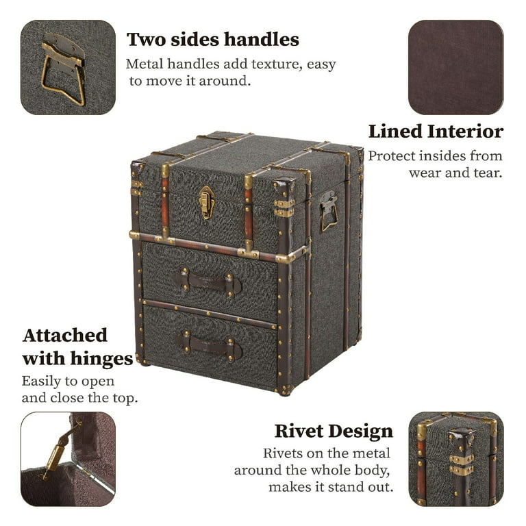 COZAYH Vintage Linen Storage Chest, End Side Table, Grey