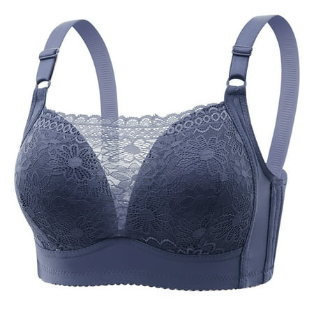 

njshnmn Comfort Lace Bra Plus Size Front Closure Lace Bra Wirefreee Extra-Elastic Bra Blue 36