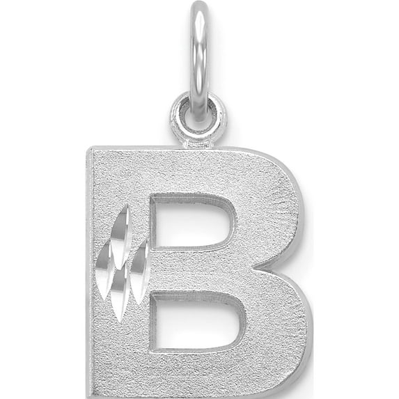 14K White Gold 14Kw Satin Diamond-Cut Letter B Initial Charm (13.71 X 10.38) Made In United States d1282b