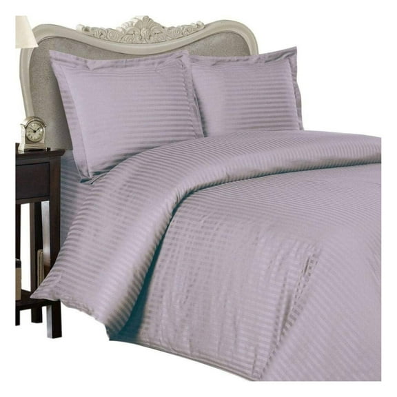 4 Piece Luxurious 1000 Thread Count Cal King Size Goose Down Comforter Set 100% Egyptian Cotton, Lilac Stripe Color, 1000 TC - 750FP - 50Oz. California King