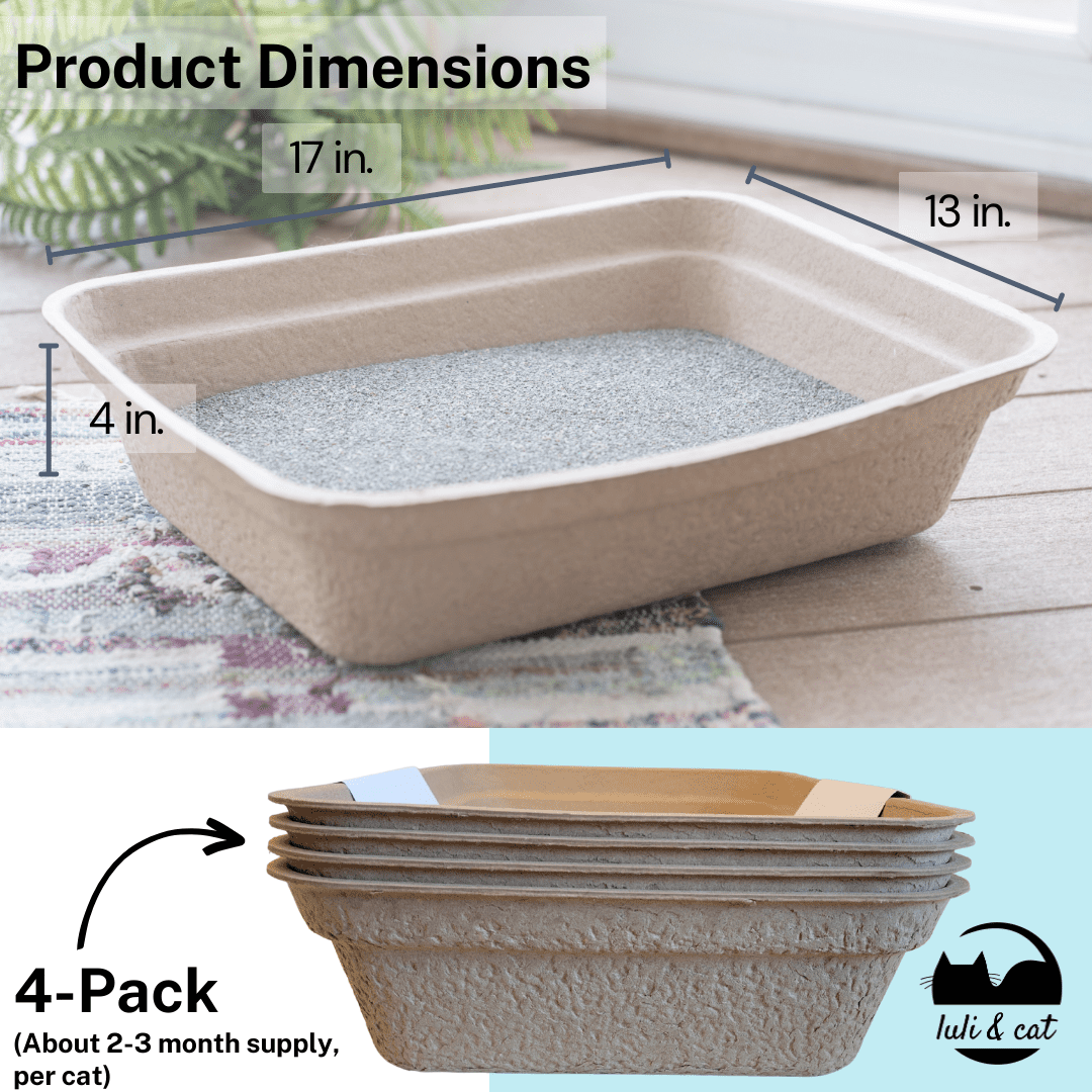 Luli & Cat Disposable Litter Boxes | Large Sized 4-Pack | Dense and Sturdy