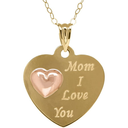 Simply Gold 10kt Gold Heart Disk with Mom, I Love You Pendant
