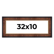 32x10 Frame Brown Walnut Gold Ornate Trim Solid Wood Plein Air Picture Frame | 3 Inch Moulding
