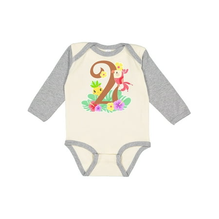 

Inktastic Tropical second birthday party parrot pineapple Gift Baby Boy or Baby Girl Long Sleeve Bodysuit