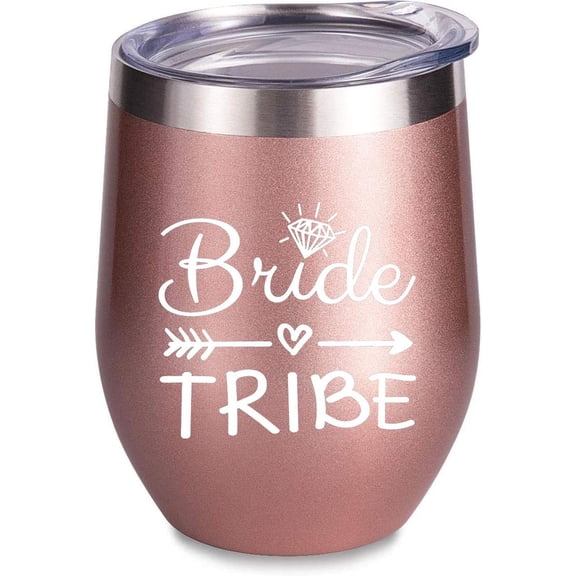 Bride to Be Champagne Flute | 12 oz Bride Tribe Stainless Steel Wine Tumblers | Engagement Wedding Gifts Bridesmaids Mugs Bachelorette Party Supplies & Games | Insulated Skinny Rose Gold Cups G