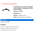 thumbnail image 2 of Front Right Lower Control Arm and Ball Joint Assembly - Compatible with 2000 Chrysler Voyager, 2 of 2
