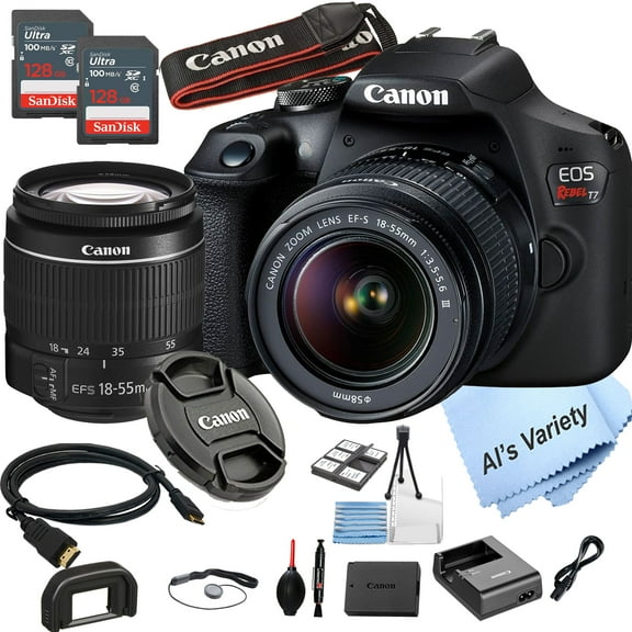 Canon EOS Rebel T7 with 18-55mm f/3.5-5.6 Zoom Lens 24.0 Megapixels 9-Point AF WiFi HD 1080P - 256GB DSLR Camera Bundle (International Version)