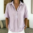 thumbnail image 2 of Polo Shirts for Women Short Sleeve Tops Striped Lapel Button Neck Shirt Causal Trip Work Going Out Summer ,XL,#02 Purple, 2 of 9