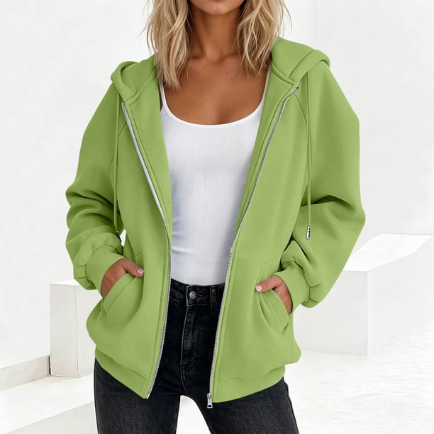 Neewe Hoodies Shirts for Women Early Fall Long Sleeve Tops Plain Outfits Tops Fashion Full Zip Tees 2025