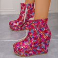 thumbnail image 6 of WSBDENLK Women's Colorful Ankle Boots with Side Zipper Plus-Size Comfortable Wedge Heel Ankle Boots, 6 of 9