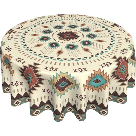 Aztec Southwestern Round Tablecloth 60" Ethnic Tribal Geometric Design Vintage Style Circle Table Cloth Boho Chic Washble Table Cover for Dinning Kitchen Farmhouse Party Decoration
