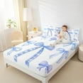 thumbnail image 4 of Feelyou Blue Cartoon Kids Twin Sheet Sets, Kawaii Ribbon Bowknot Twin Fitted Sheet, Princess Bow-tie Theme Flat Sheet, Ultra Soft Home Decor, 3pcs, 4 of 7