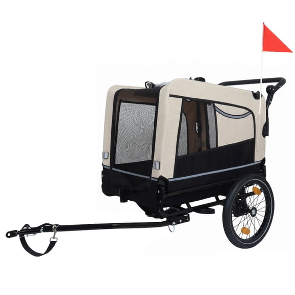 GDF Studio 2-in-1 Pet Bike Trailer and Push Cart, 88 LB All-Terrain Dog Carrier, Black and Beige