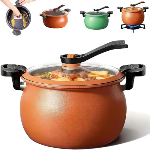 Multifunctional Large Capacity Non-stick Pressure Cooker, 8QT Micro Pressure Cooker with Visible Transparent Glass Cover, Anti-Scalding Handle for Family Meals, Soups, Stews Fast Cooking