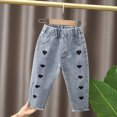 thumbnail image 4 of Esaierr Girls Love Embroidered Jeans Denim Pants Elastic Waist Band Casual Slim Jeans Spring Fall Loose Straight Trousers for Kids Baby Toddler 2-10T, 4 of 7