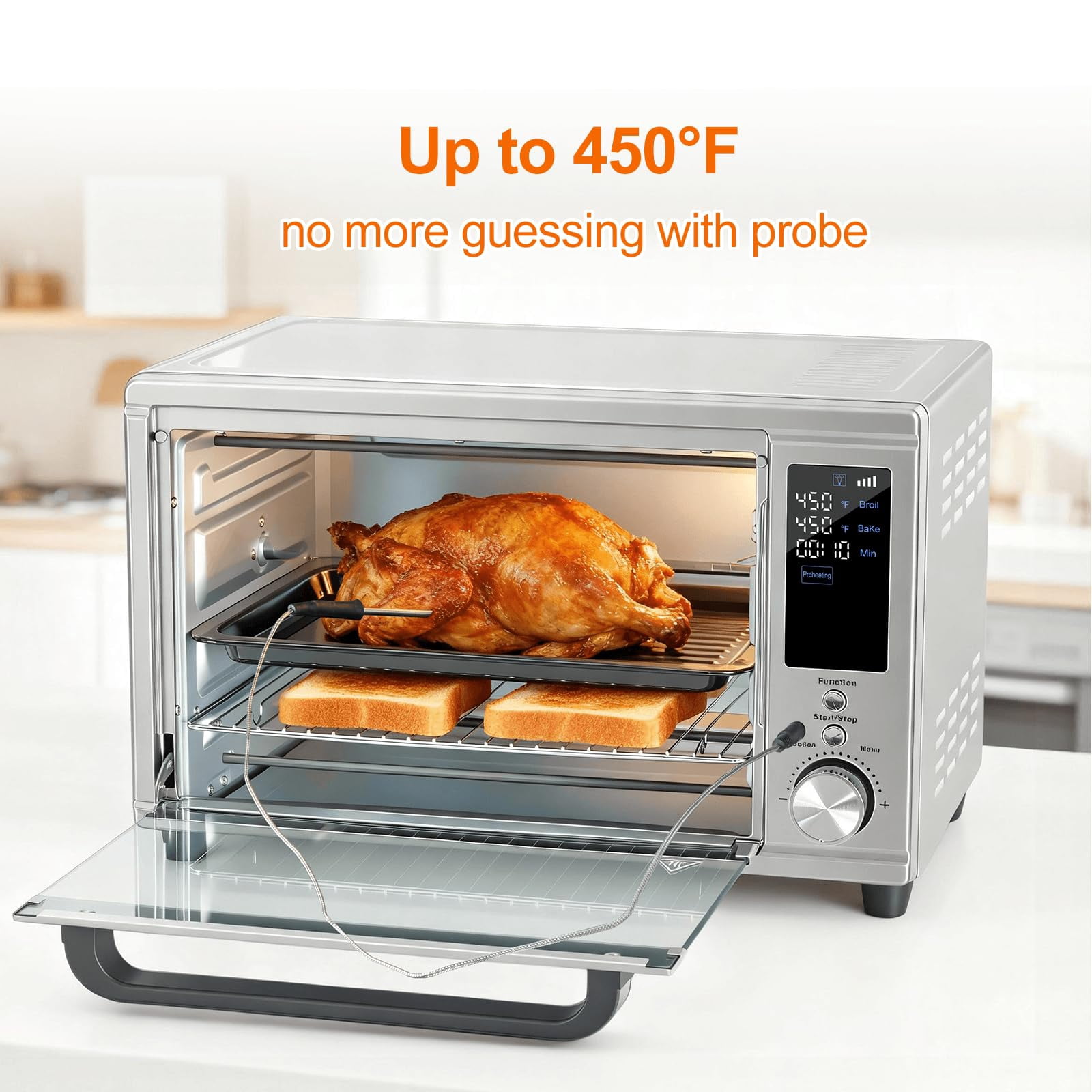 LIFERECORD Air Fryer Toaster Oven Combo Extra Large 29.6QT, Countertop Smart Probe Oven with 12 Functions in 1, Stainless Steel, 7 Accessories, Up to 450°F